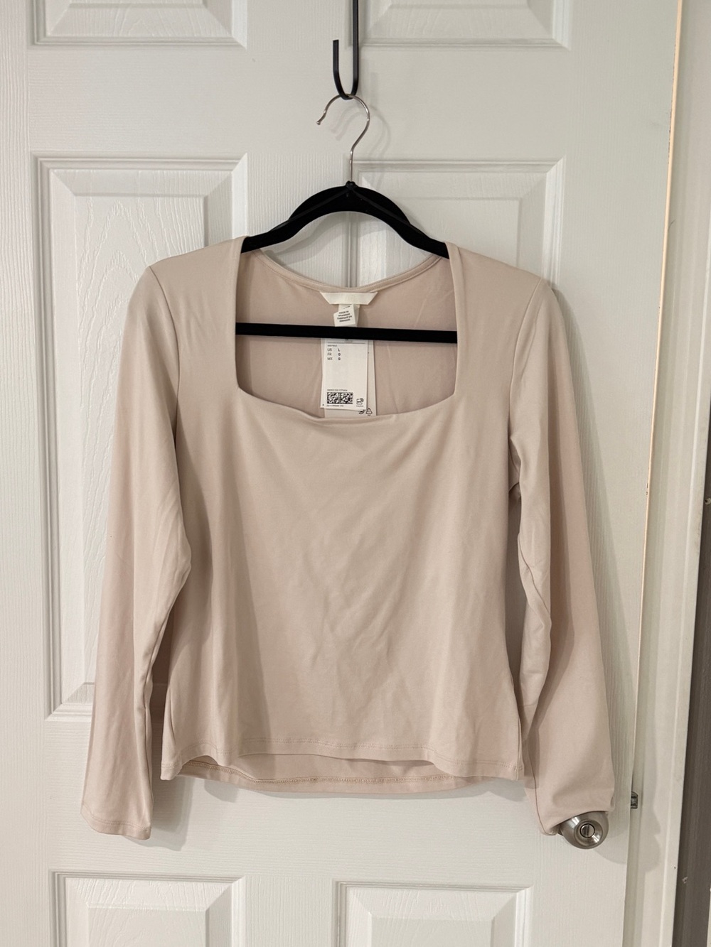 H&M Beige Long Sleeve Square Neck Top